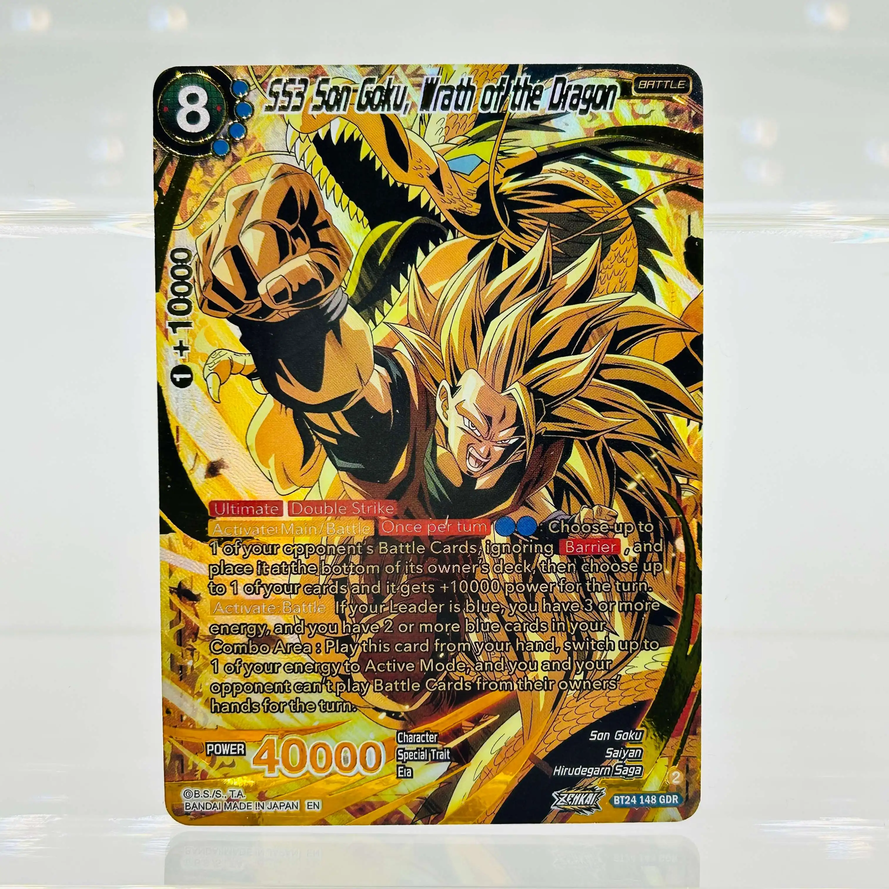

Коллекционная карта Dragon Ball Super TCG BT24-148 GDR SS3 Гоку с золотым фольгированием и текстурой, 10 камней, состояние Mint, 2024 год