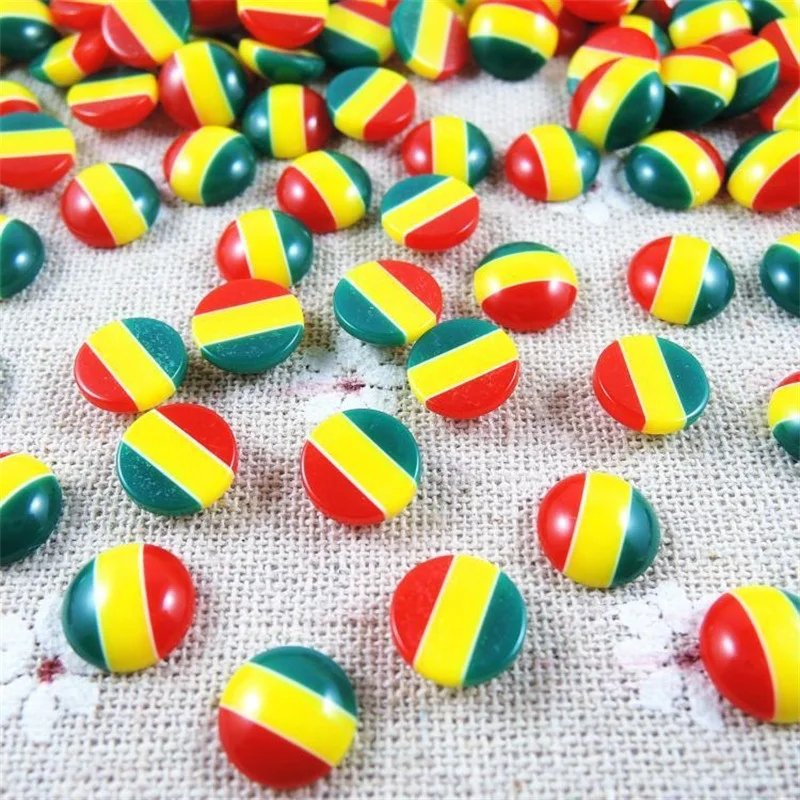 Wholesale 8mm10mm Rasta Style Round Half Flat Back Cabochon Resin Beads DIY Phone Cases Jewelry Home Decoration Craft Scrapbook