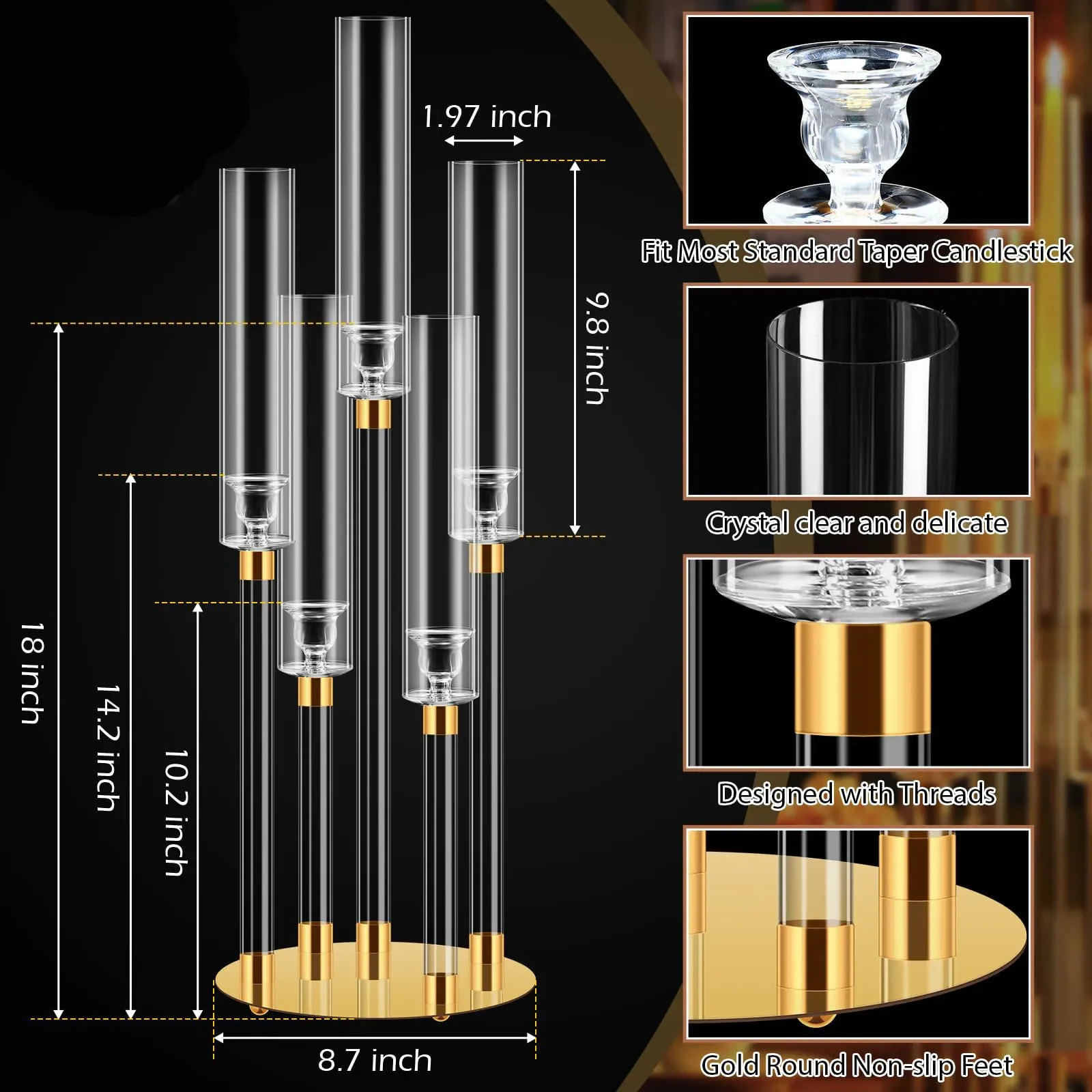 1pc, 5 Arms Acrylic Candelabra Centerpieces for Tables Clear Candelabra Candle Candlesticks Holder Wedding Dinner Party