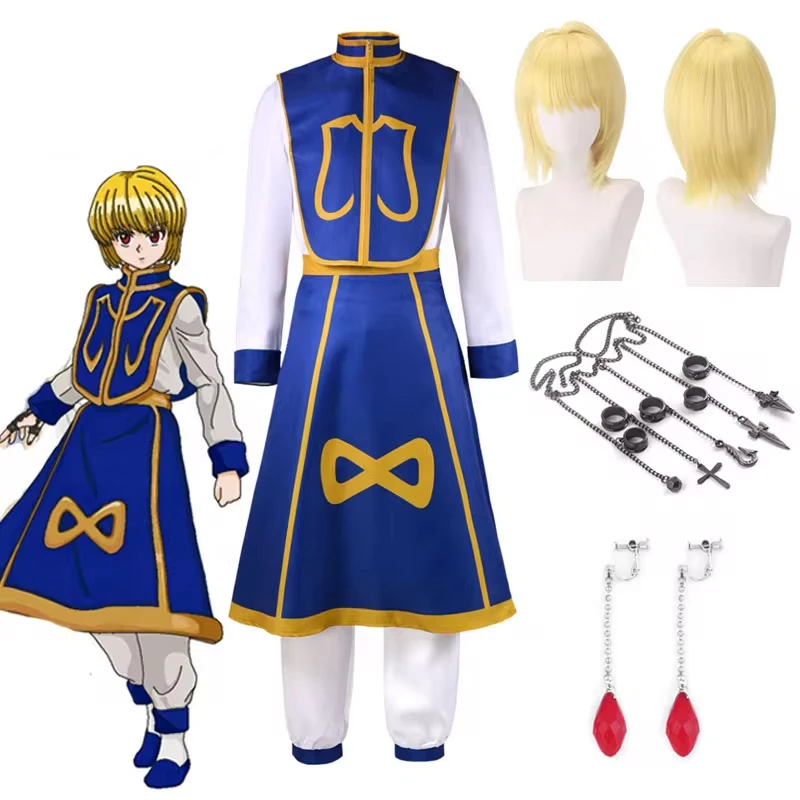 Anime Manga Characters Kurapika Cosplay Costume Wig Fingers Rings Chain Earrings Anime Uniforms Halloween Party Outfits ﻿Props