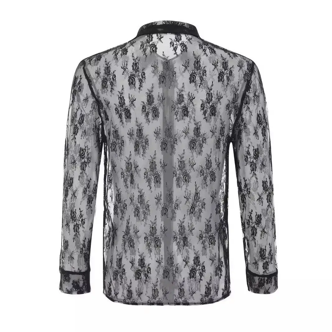 

Men's Long Sve Lace irt Top Slim Fit Summer Thin Fabric Pure Color Casual Faionable Ele Sle for Men