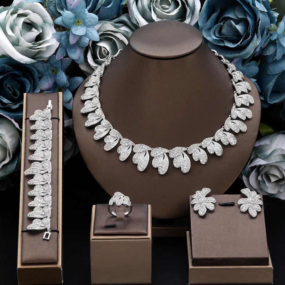 Women's European-Style Bridal Jewelry Set - Cross-Border Four-Piece with Drop-Shaped Flowers And Zirconia Wholesale