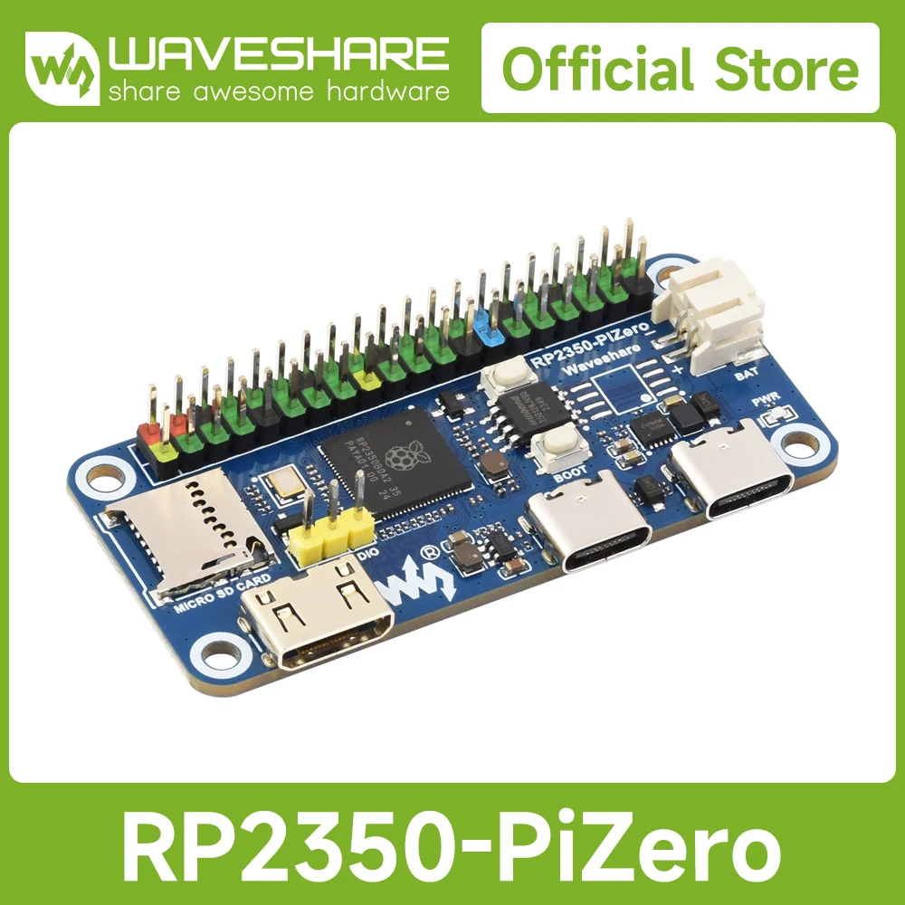 Waveshare RP2350-PiZero Development Board, Dual-core & Dual-architecture 520KB SRAM16MB Flash Based On The Raspberry Pi RP2350