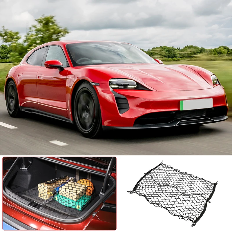 For Porsche Taycan 2019-2022 Nylon Black Car Trunk Net Luggage Storage Organizer Bag Rear Tail Mesh Network Car Accessories