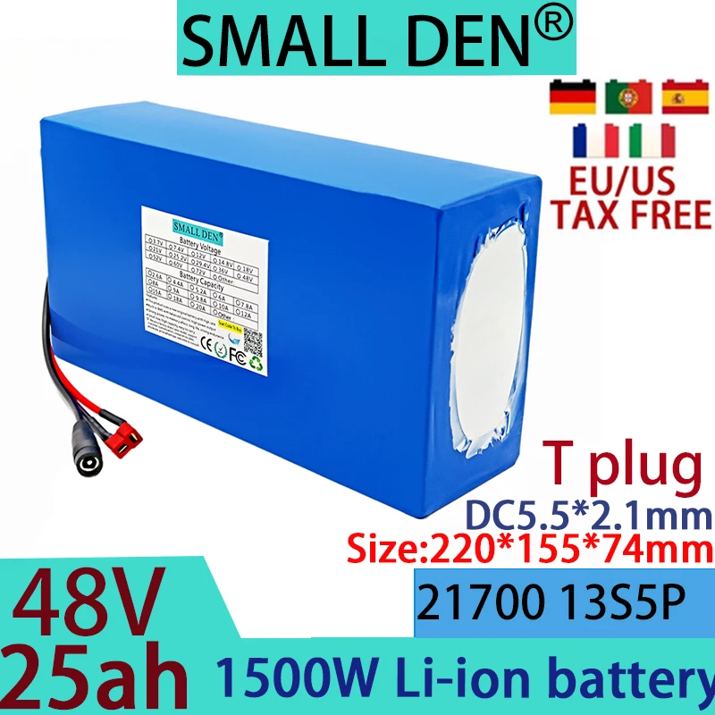 Batterie de secours au lithium de classe A, batterie de stockage d'énergie, 48V, 25Ah, 21700, 13S5P, haute puissance 1500W, + pipeline 54.6V, chargeur 3A 5A, nouveau