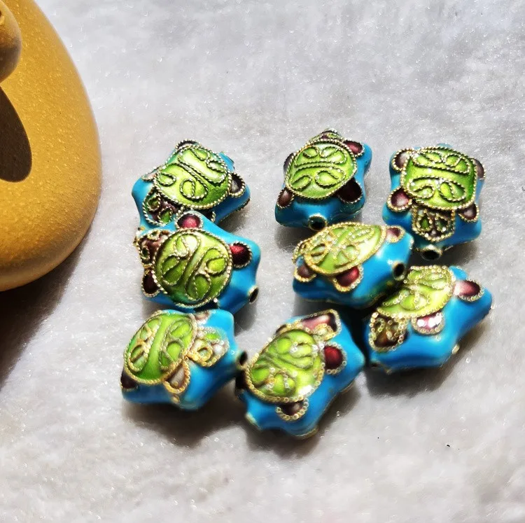 10pcs Cloisonne Filigree Large Hole Tortoise Beads for Jewelry Making Parts Handcrafts DIY Enamel Cute Animal Accessories