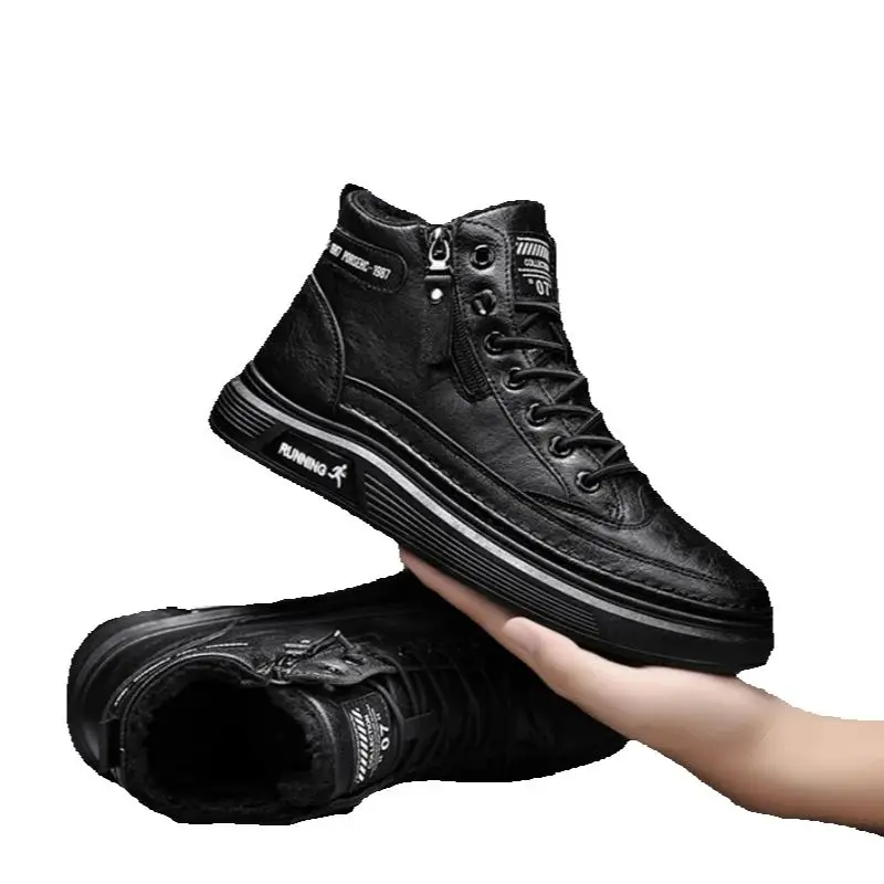 

Winter Men's High-Top Thick-Soled Trendy Shoes Sporty Casual White Board Shoes Fleece Warm Cold-Resistant Cotton Footwear