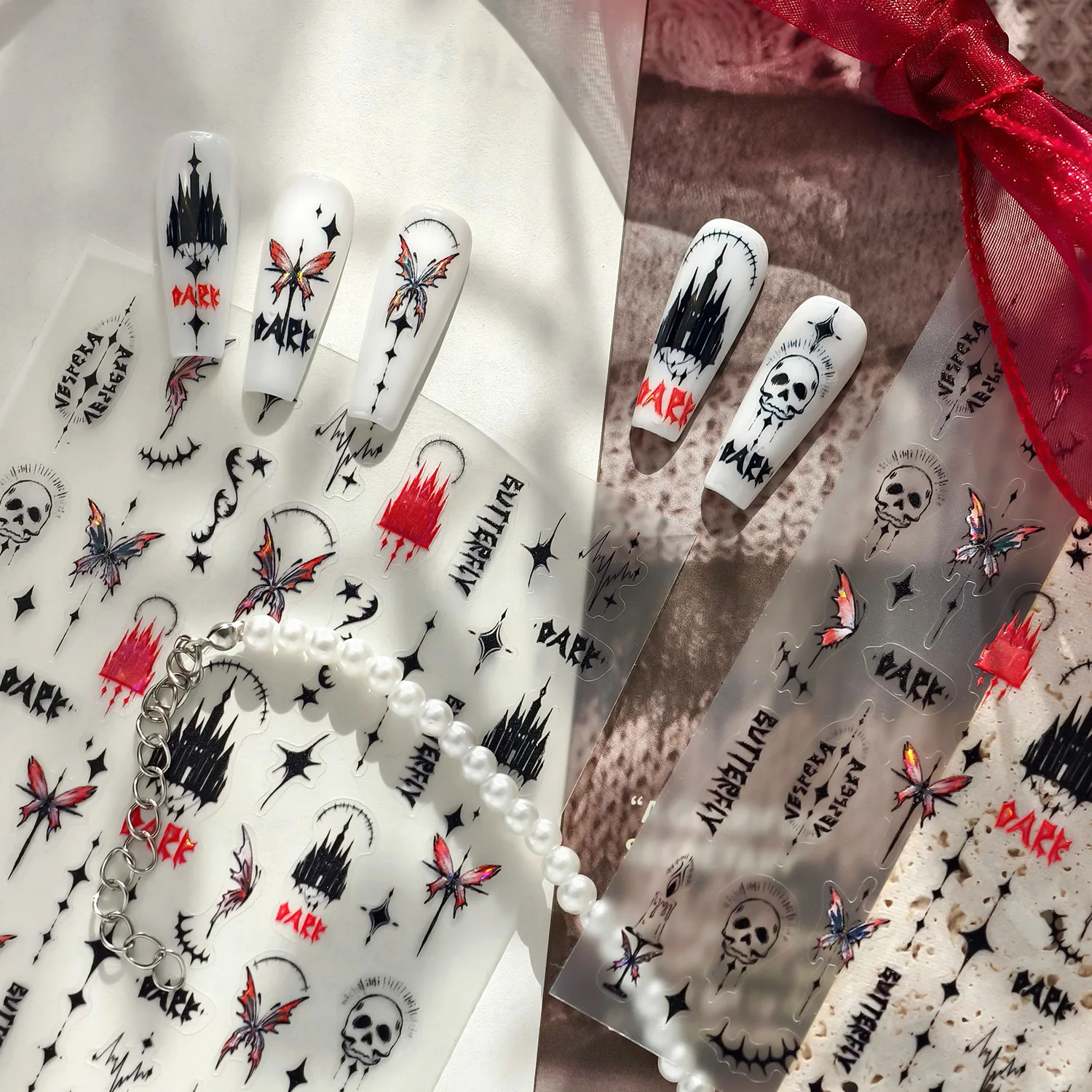 European and American Dark Style Butterfly Haunted House Nail Stickers Sweet Cool Flat Glass Shred Adhesive DIY Nail Stickers