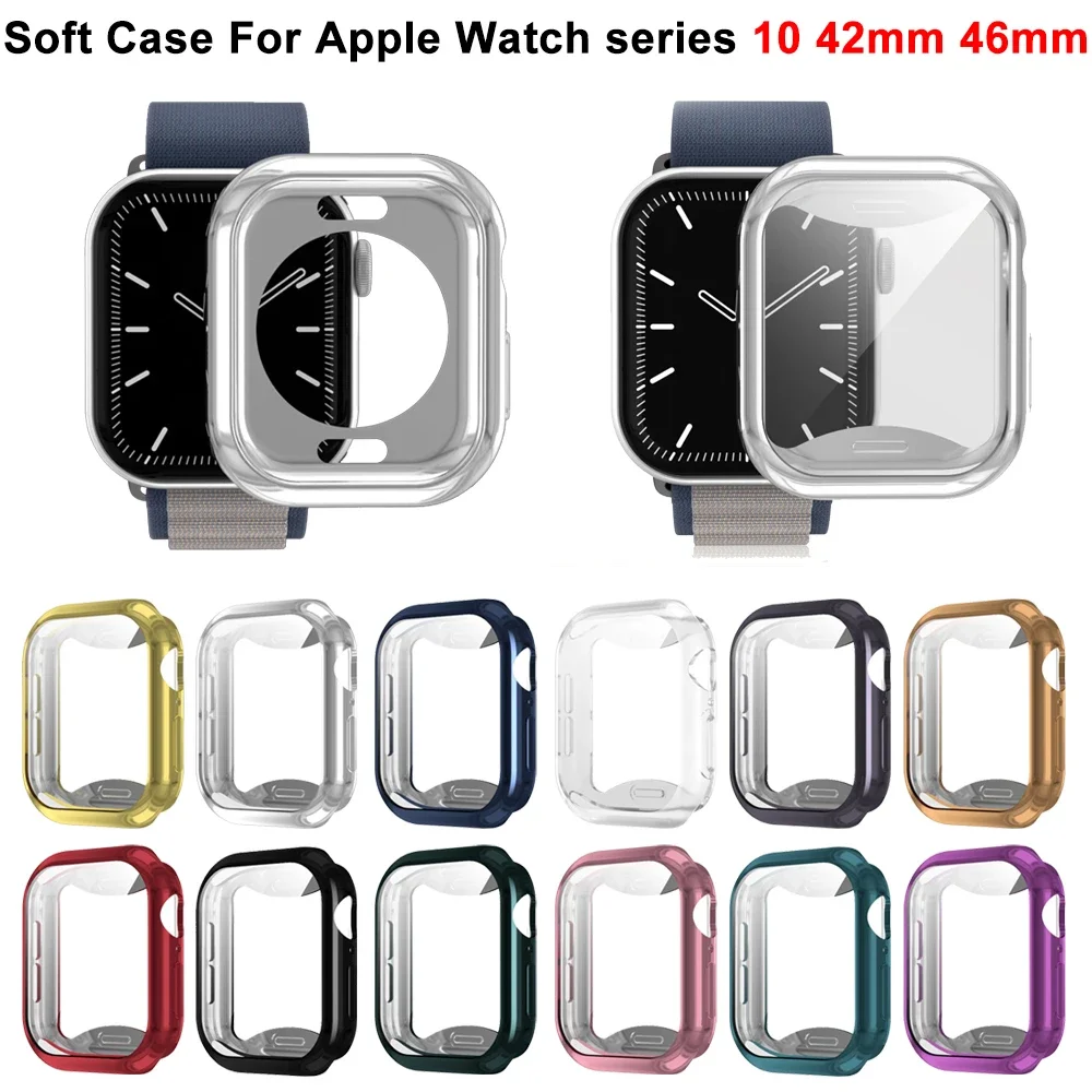 Soft Case For Apple Watch 10 42mm 46mm TPU Screen Protector With Soft Film+Cover iwatch series 10 9 8 7 6 42mm 46mm Accessories