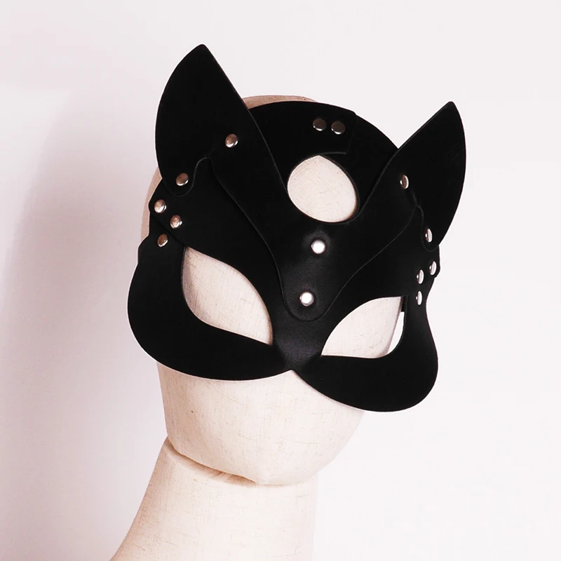 

SM Adult Unisex PU Cat Face Sex Mask Role Playing Halloween Party Accessories Binding Toy Handcuffs Bdsm Love Slave Binding