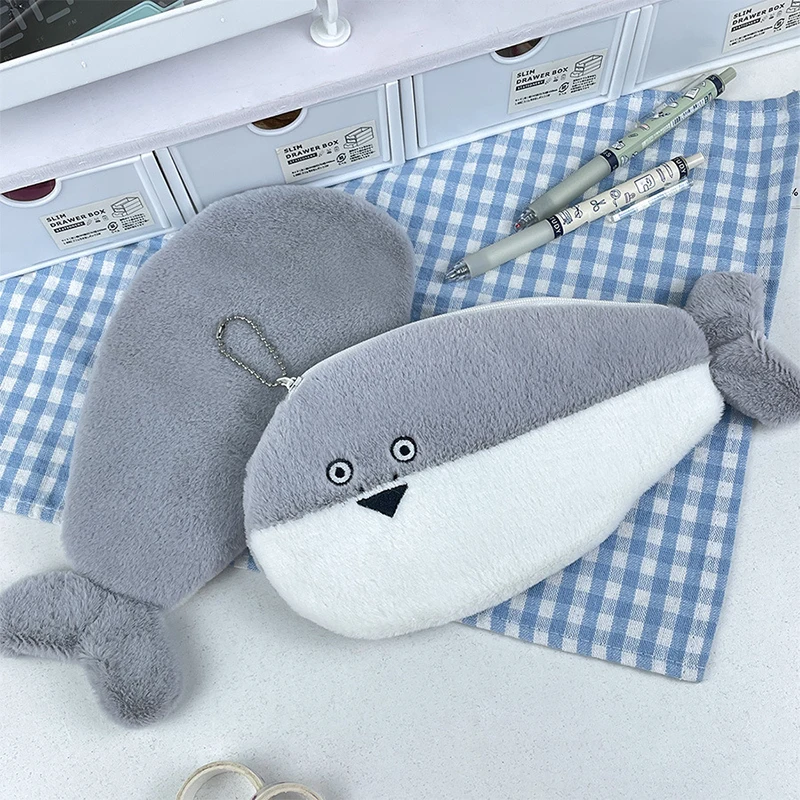 1 Pcs Cute Plush Shark Stationery Organiser Large Capacity Creative Cartoon Pencil Case School Student Same Products Gift