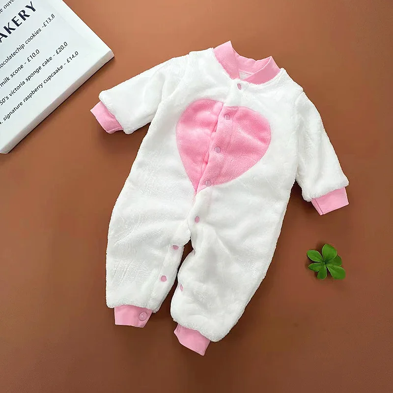 2024 Newborn Warm Crawl Suit Boys Solid Color Button Onesie Autumn Winter New Girls Fashion Casual Cute Jumpsuits 0-2 Years Old