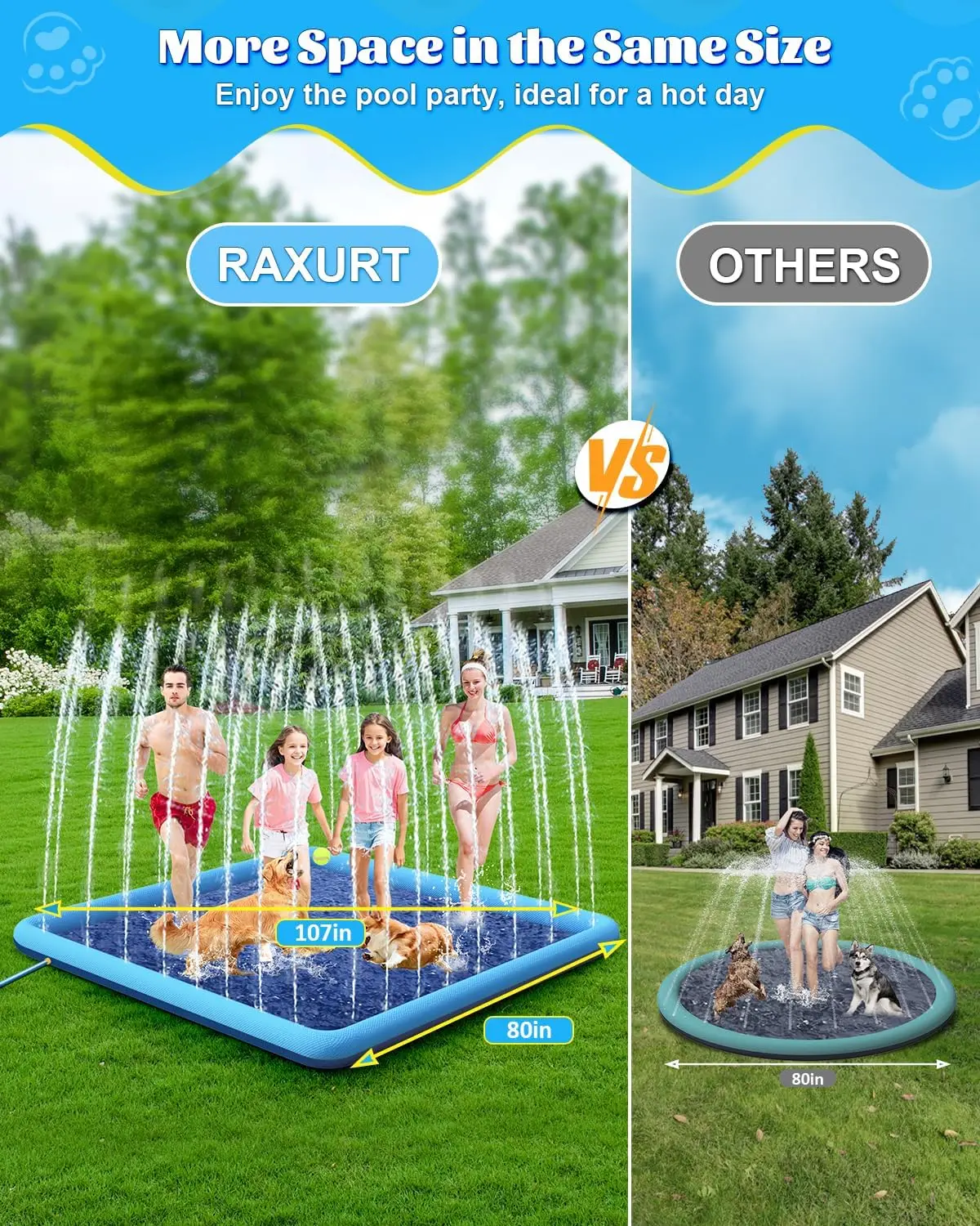 Sprinkler Play Mat PVC Material Large Size Non-Slip With Sprinkler Summer Blue