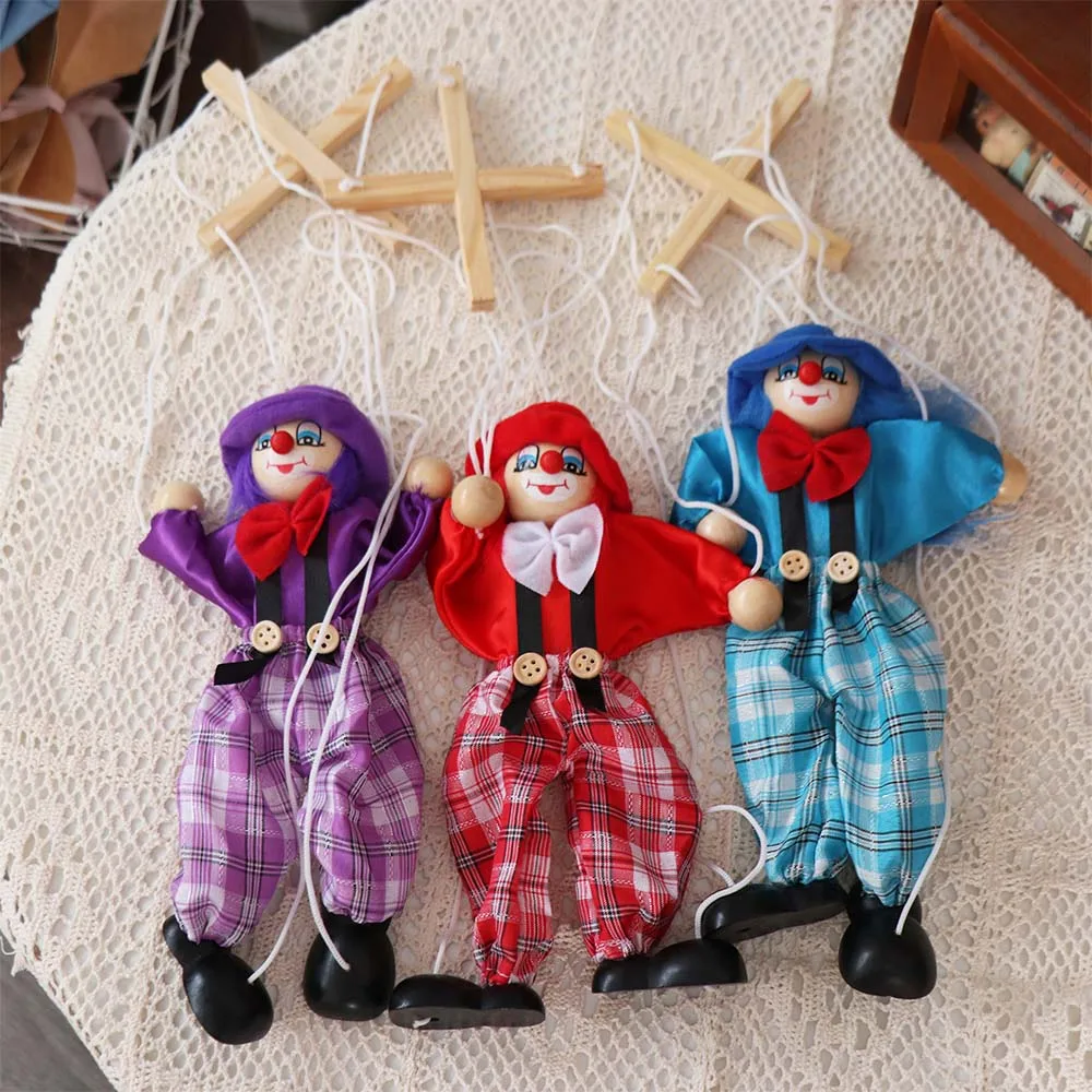 Handmade Vintage Wooden Joint Activity Children Gifts   Puppet Clown Handcraft  Pull String Puppet Puppet
