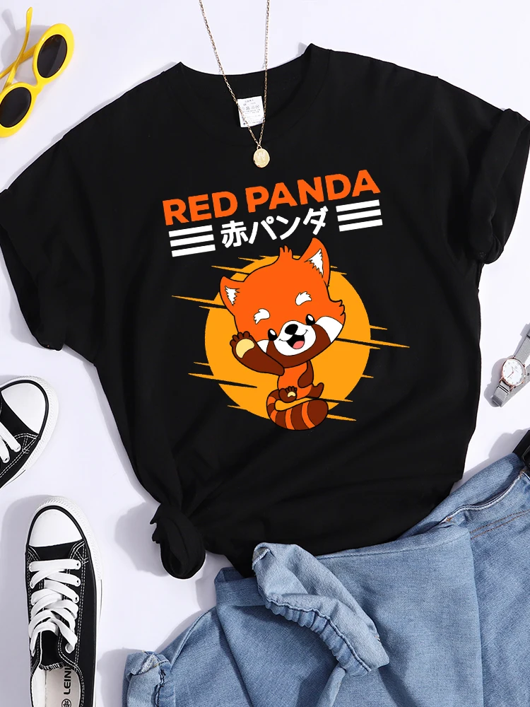 Red Panda Kawaii Cartoons Print Womens T Shirt Breathable Cool Tshirt Street Summer Crop Top Fashion Sports Tee Clothing Women