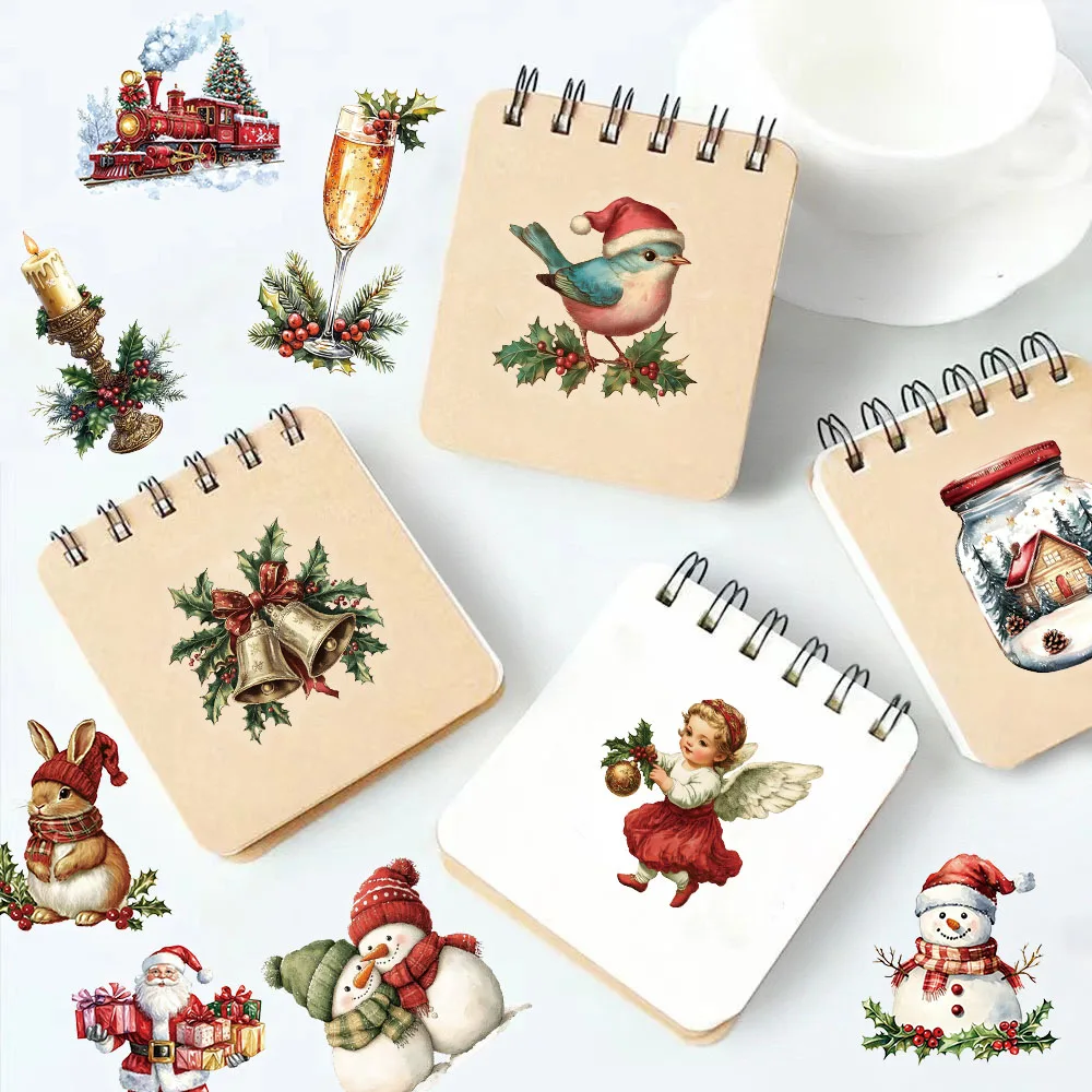 50PCS Creative Retro Christmas Stickers Phone Case Decoration Notebook PET Transparent Material Personalized Stickers