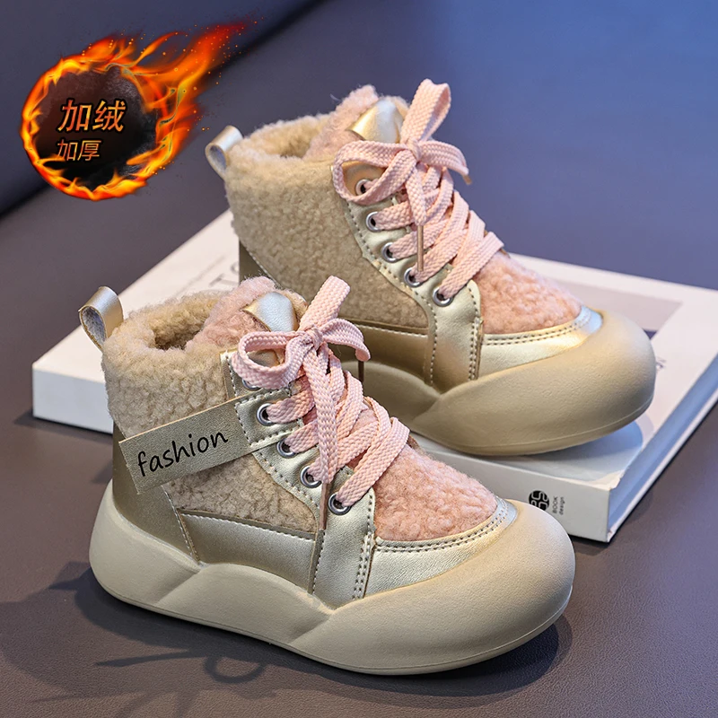 

Зимние плюшевые зимние сапоги для детей, непромокаемая хлопковая обувь из искусственной кожи, трендовые модные подростковые детские бархатные ботинки, зимняя обувь