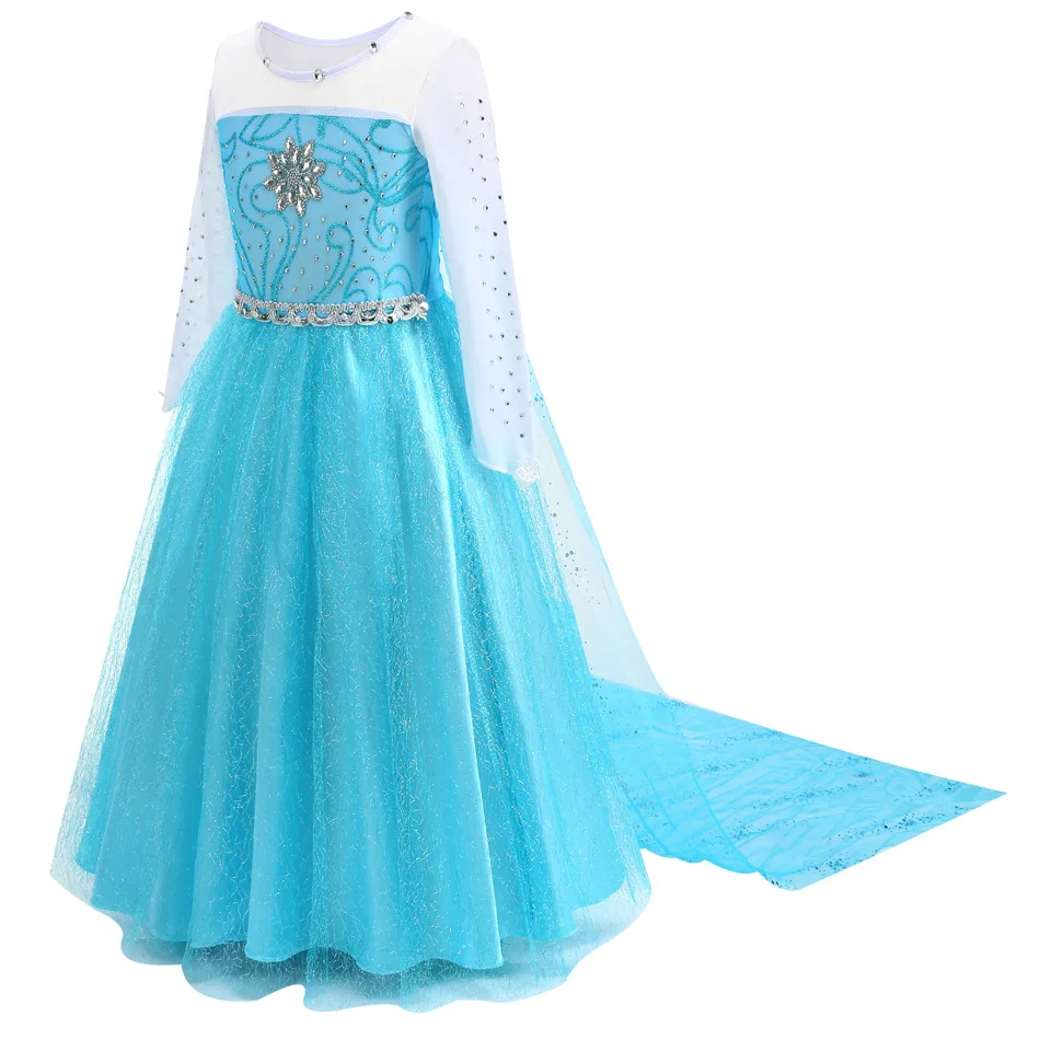 Mädchen Blaues Eis-Glitzer-Prinzessinnenkleid mit Pailletten und Netzstoff für Halloween, Geburtstag, Karneval, Kinder-Cosplay-Party-Outfit – Detail 6