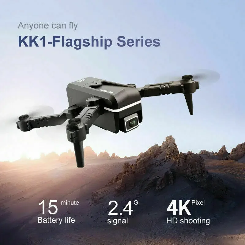 

Квадрокоптер RC с двумя камерами 4K HD, Wi-Fi FPV, KK1, 2 аккумулятора, радиоуправляемый дрон