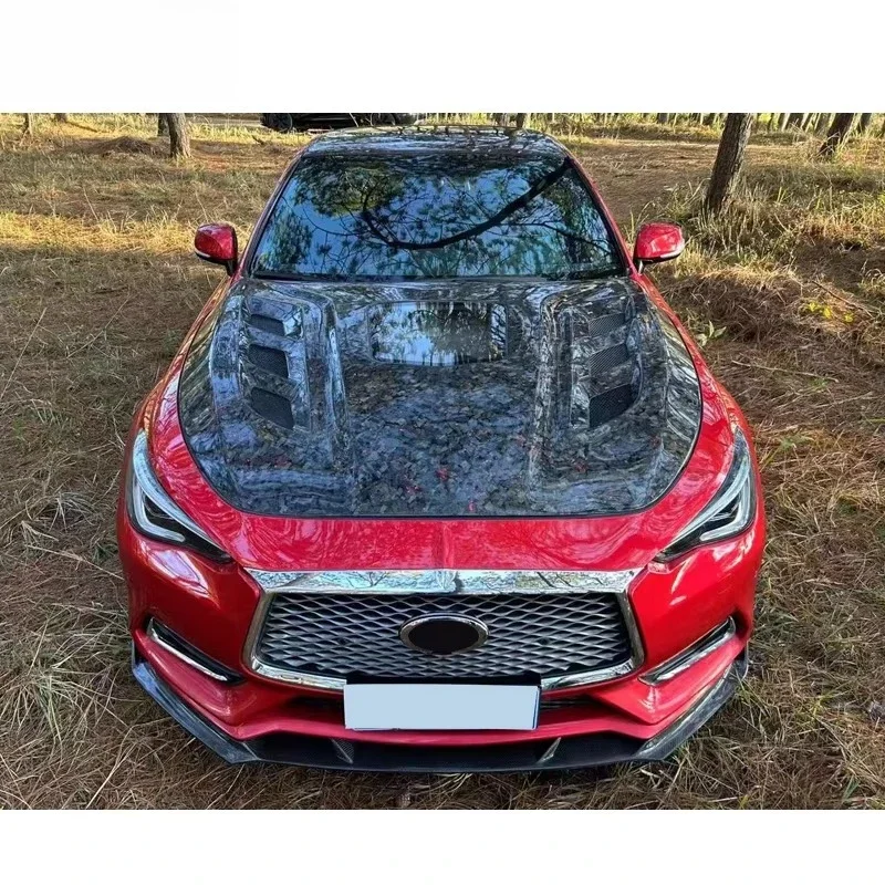 For 2015+Infiniti Q60 Carbon Fiber Engine Hood High Quality Carbon Fiber Transparent Glass Style Engine Cover