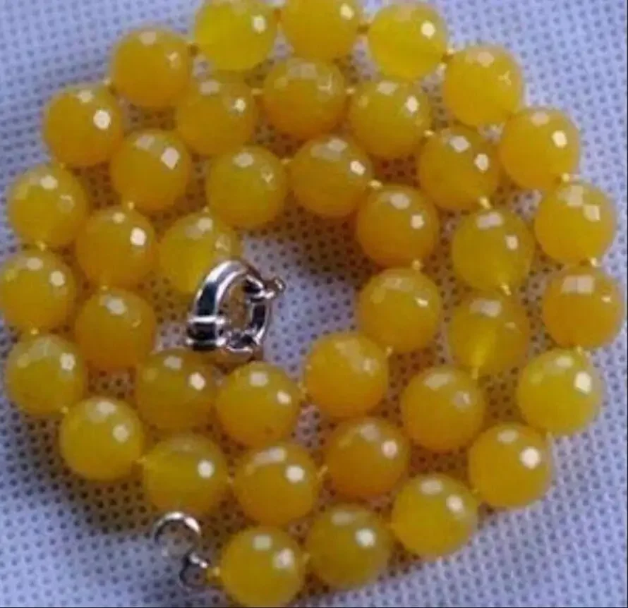 

New Beautiful 10mm Faceted South American Yellow Topaz Necklace 18 inches AA
