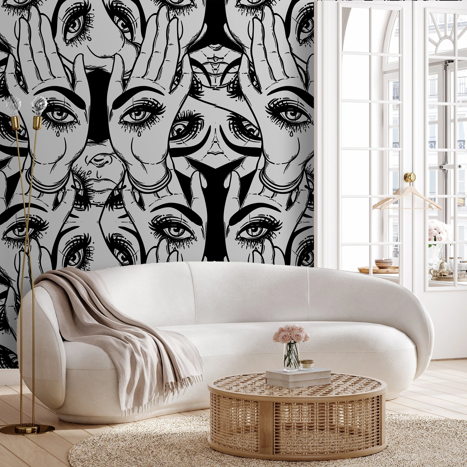 

Интригущие черно-белые художественные наклейки на стену, объемная графика для глаз и рук, декоративные наклейки на стены, настенное искусство, 50*300