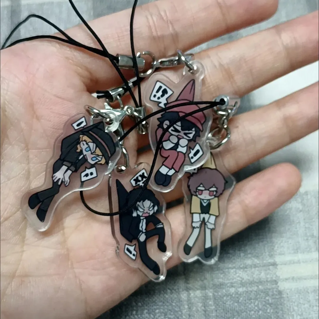 Bungo Stray Dogs Anime Phone Lanyard Dazai Osamu Nakahara Chuuya Cartoon Q Version Rope Lariat Acrylic Pendant Ornament Collect