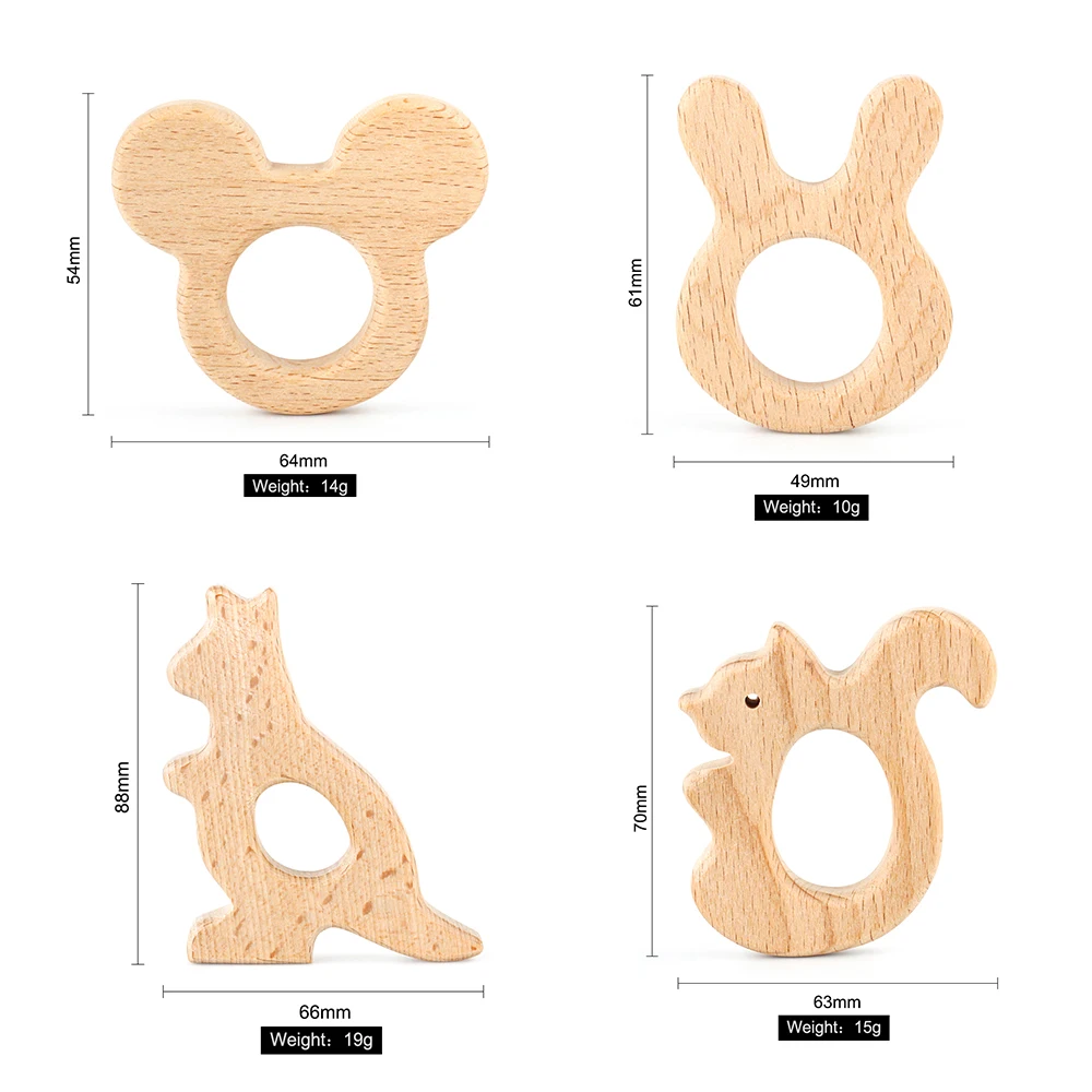 1pc Wooden Teether Animal Cartoon DIY Molar Rod Toys Wood Necklace Pendant Food Grade Beech Wood Teething Baby Teether