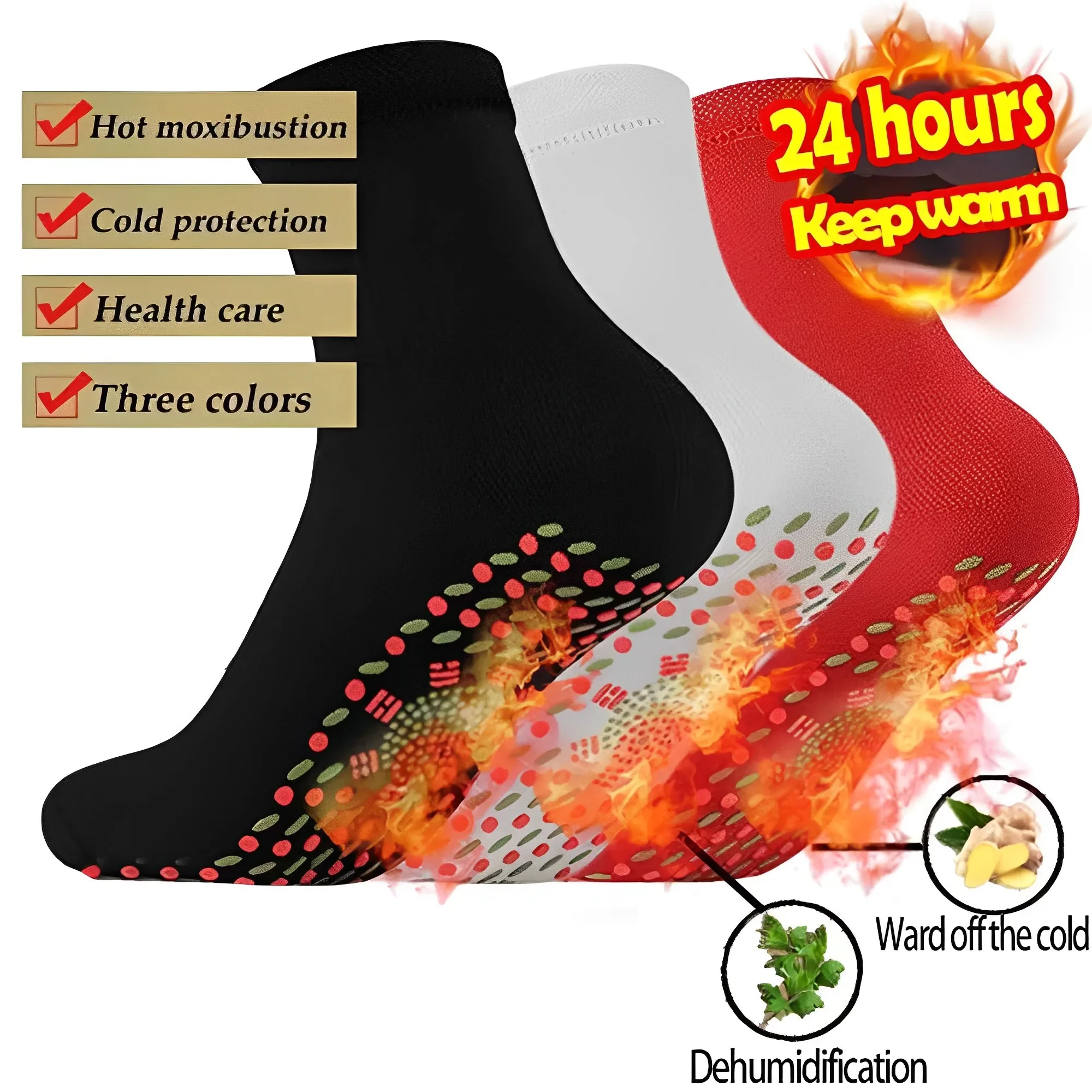 3 Pairs of Mid Length MEN'S AND WOMEN'S Self Heating Socks, Plantar Massage Cold Proof Health Socks