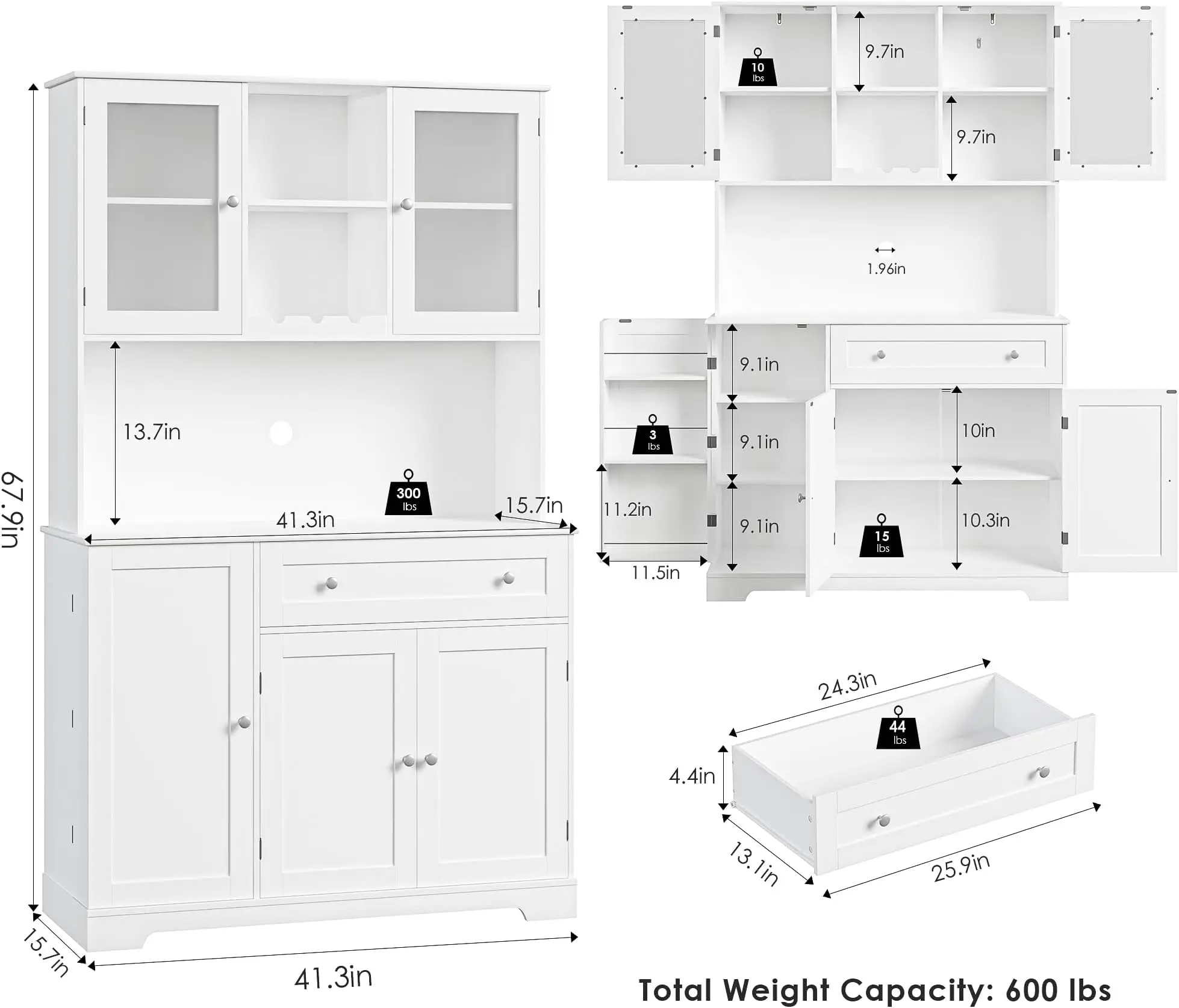 キッチンパントリー収納キャビネット、ハッチ付きのモダンなビュッフェキャビネット、電子レンジスタンド付きの背の高いキッチンハッチ、フードパントリー