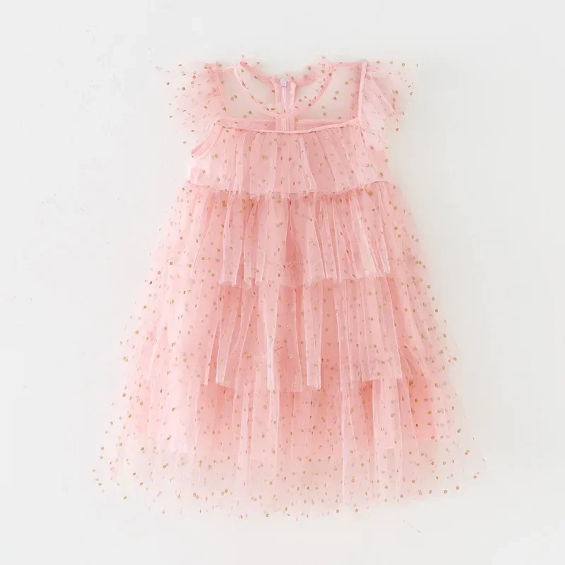 Baby Girl Toddler Clothes Princess Dress Pink Stars Sequins Cake Puffy Tulle Dresses for Girls Birthday Elegant Kids Ball Gowns