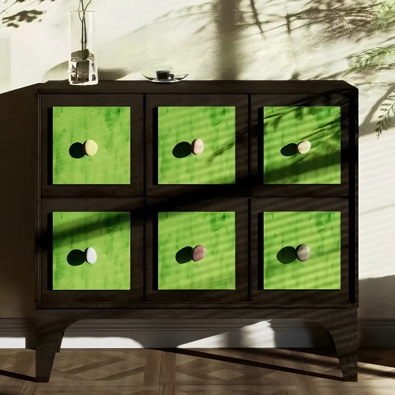 

Mid-Aged Art Vintage Painting 6 Chest of Drawers Home Storage Decorative Cabinet Solid Wood Small Apartment Bedroom Storage