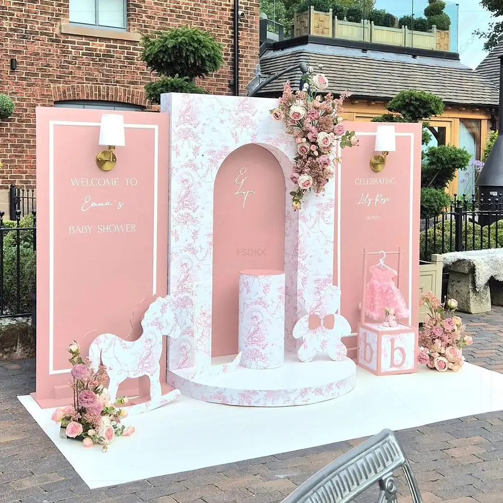

FSDKX Event Supplies Backdrop Decoration Popular Pink PVC Wedding Arch Backdrop Stand for Party Birthday Baby Shower Decor
