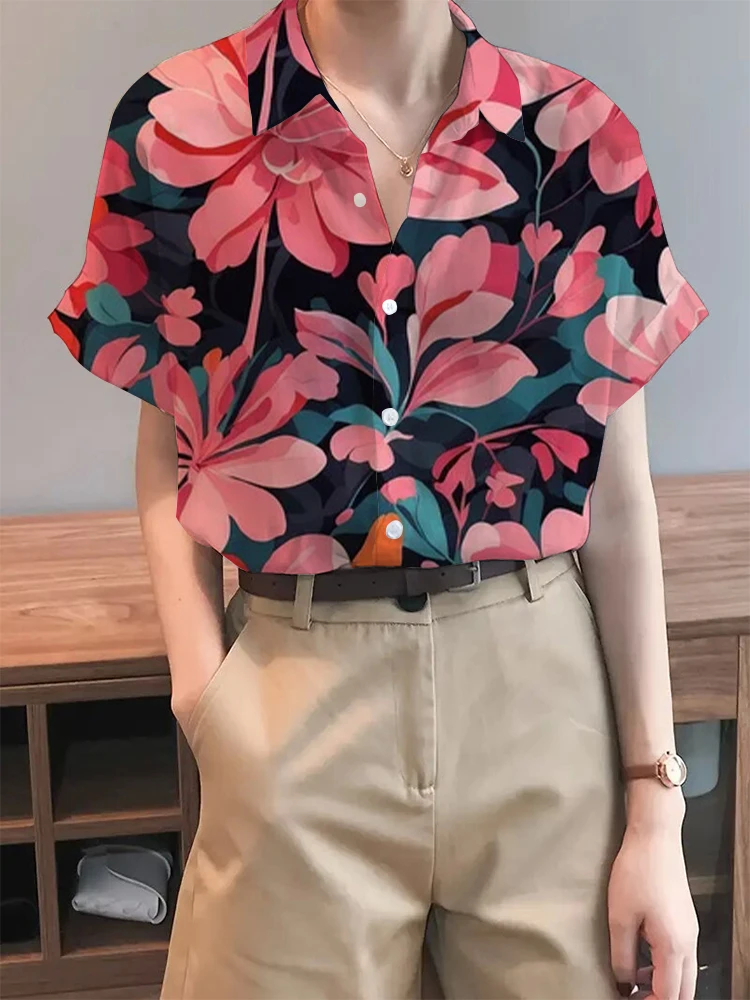 Summer Women\'s Button Down Shirt Elegant Lapel Short Sleeve Shirt Breathable and Comfortable Suitable for Spring and Summer Wome