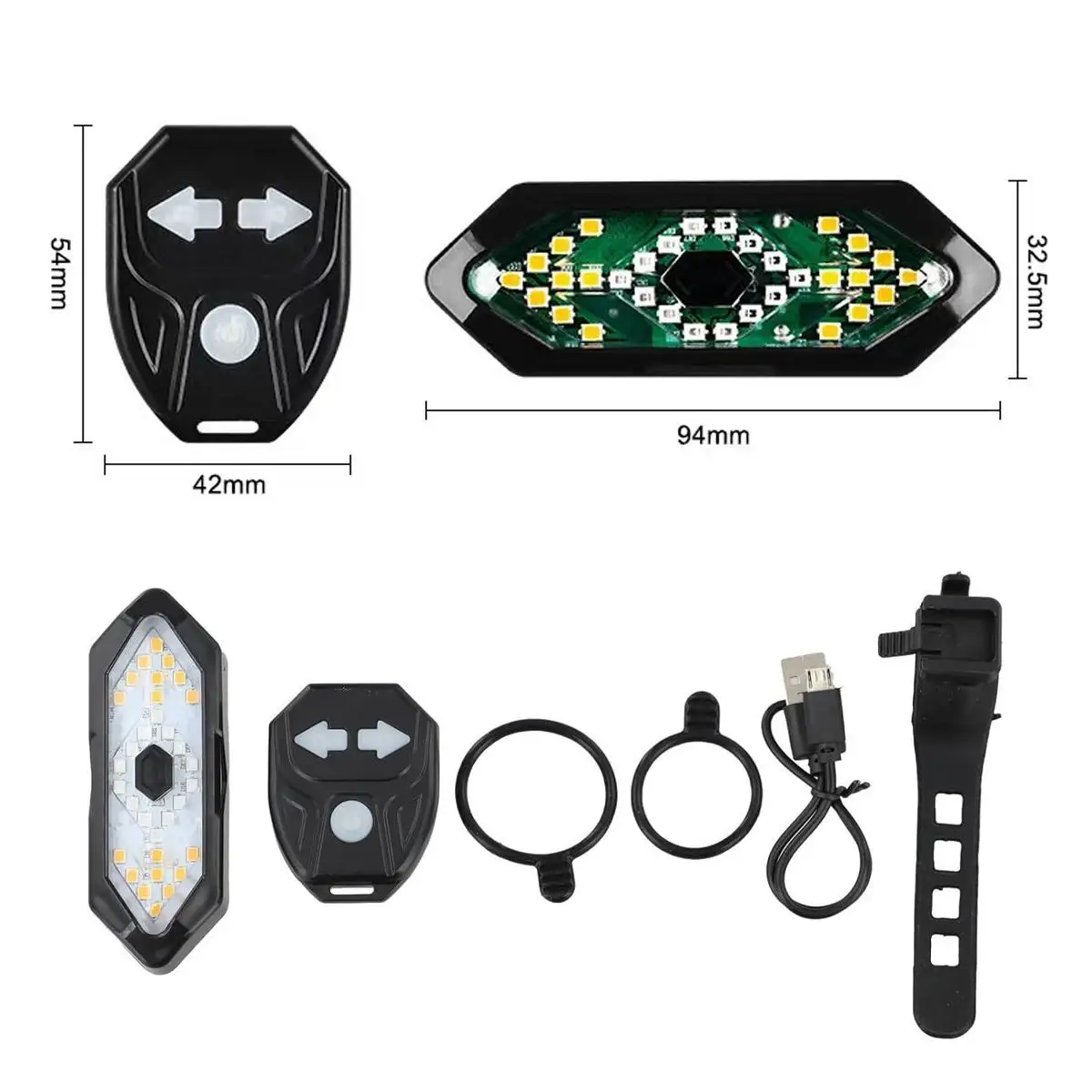 Wireless Turn Signal Bike Tail Light Type-C Rechargeable Bicycle Warning Light With Remote For Outdoor Riding Bike Flashlight