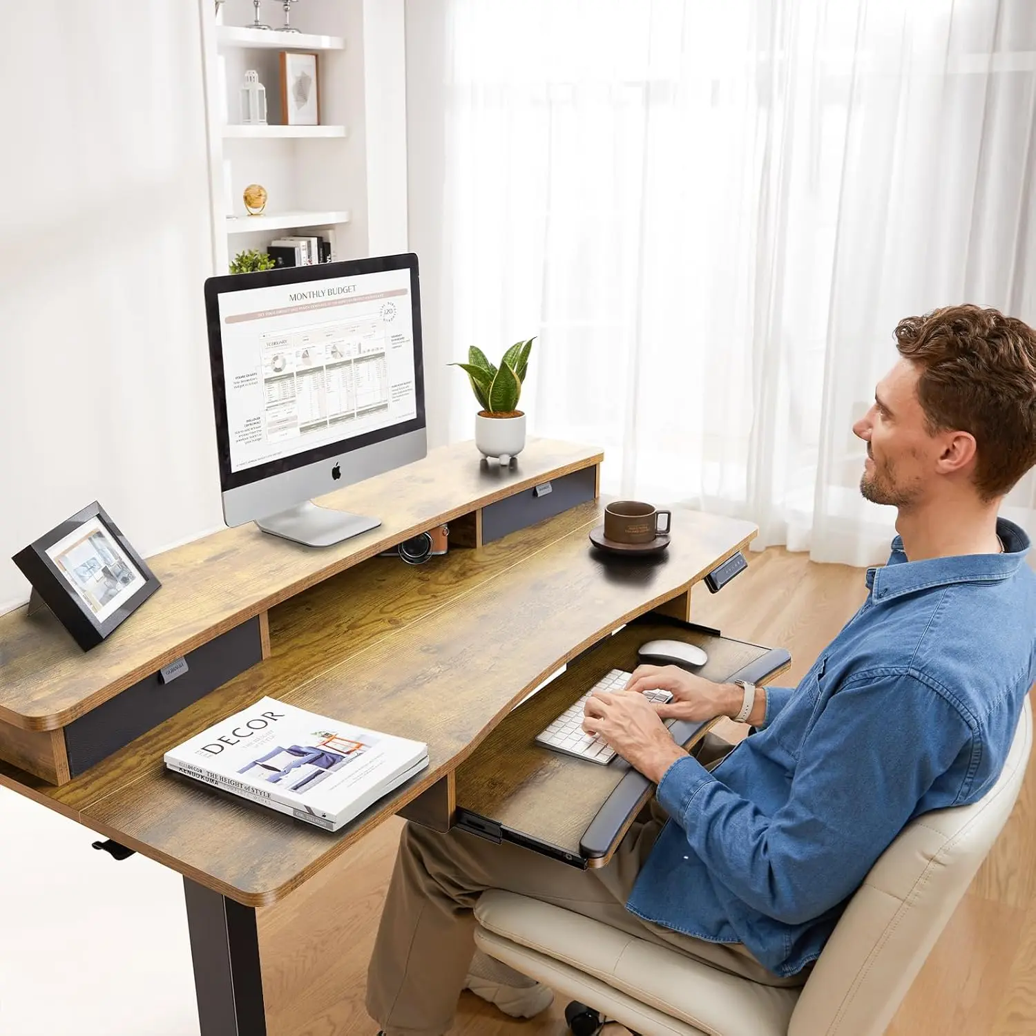 lectric standing desk with 2 drawers and 26.7 