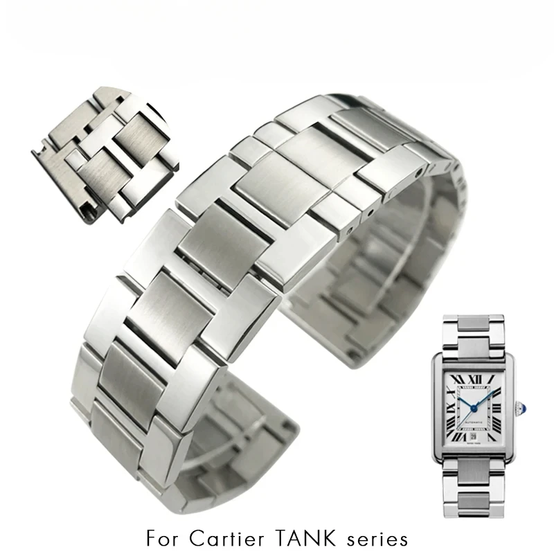 

High Quality Solid Stainless Steel Watchband Fit for Cartier Tank Santos Men Steel Watch Strap 17.5mm 19mm 20mm 21mm 23.5mm