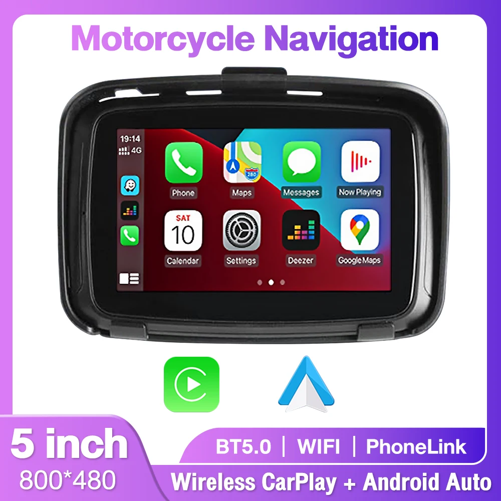 Wireless Android Auto Carplay Monitor For BMW Motorcycle 5inch LCD Display GPS Navigation IP68 Waterproof Portable Motorcycle BT