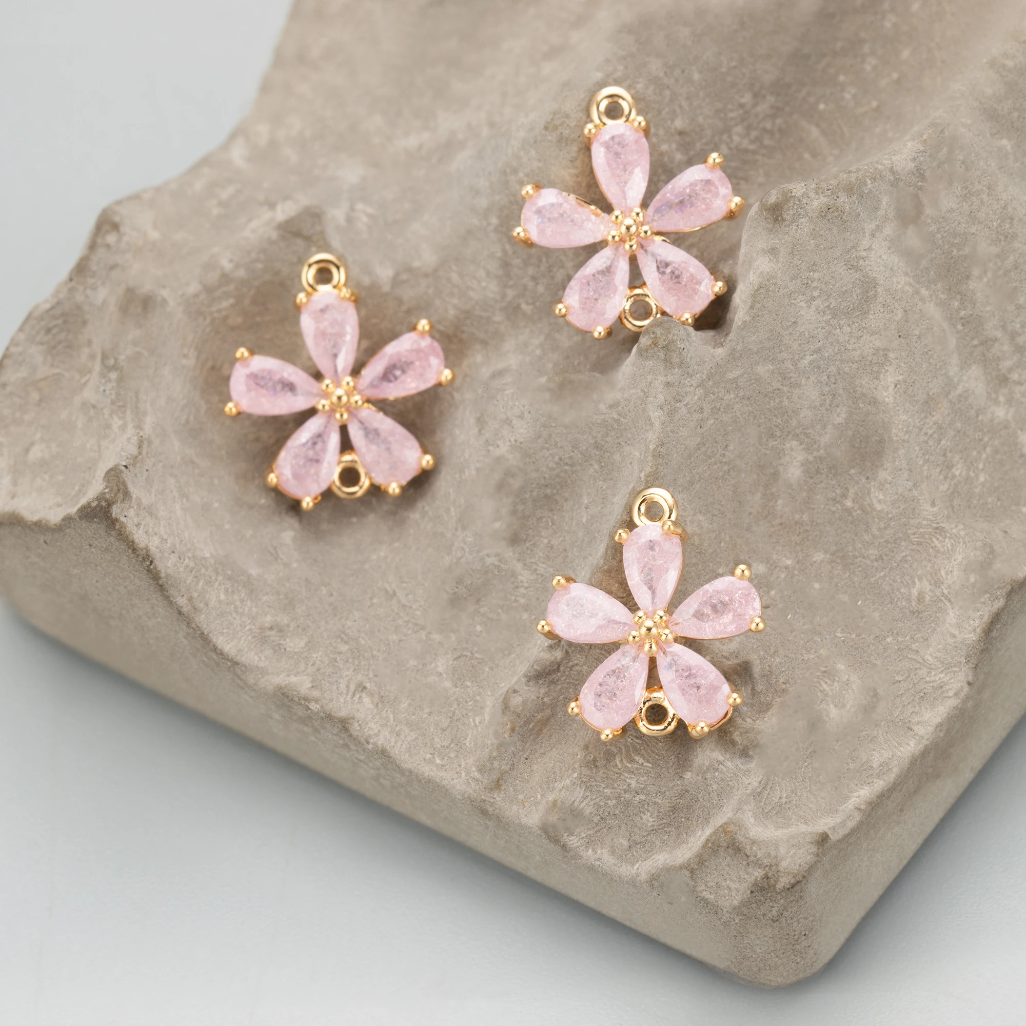 GUFEATHER-Acessórios De Jóias, Banhado A Ouro 18K, Zircões De Cobre, Passe O ALCANCE, Sem Níquel, Forma De Flor, Charme, Brinco DIY, M524, 6Pcs, Lot