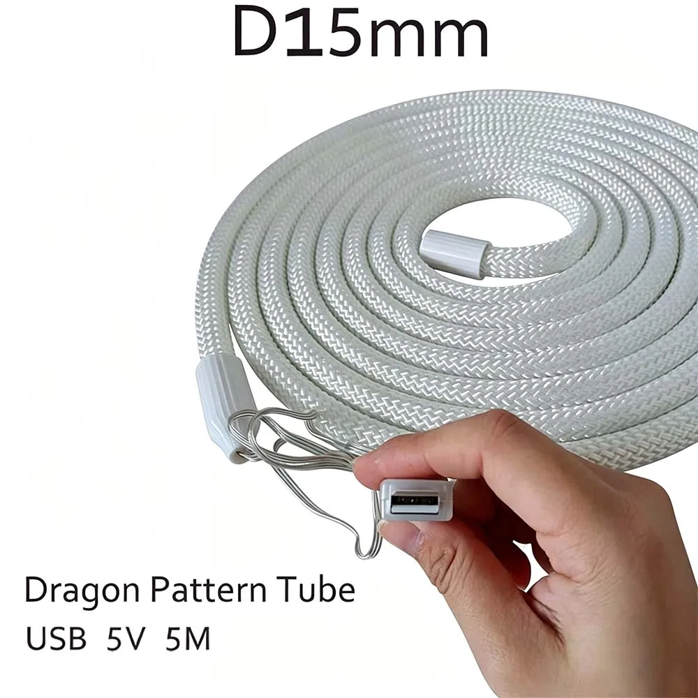 D15mm WS2812 Dragon Texture LED Neon Tube USB 5V RGB Color Changing Neon Light, With 24 Keys Remote, Durable Programmable Bendab
