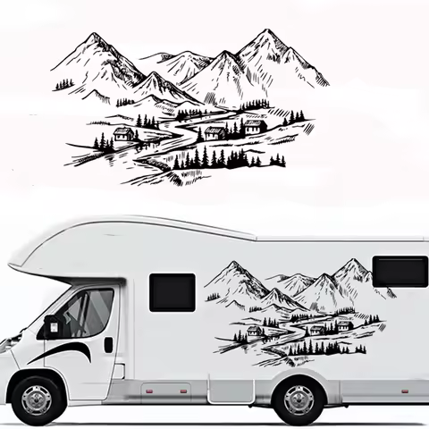 Farmhouse Mountains Landscape Car Sticker Decal for Camping Rv Motorhome Caravan Auto Vinyl Decor