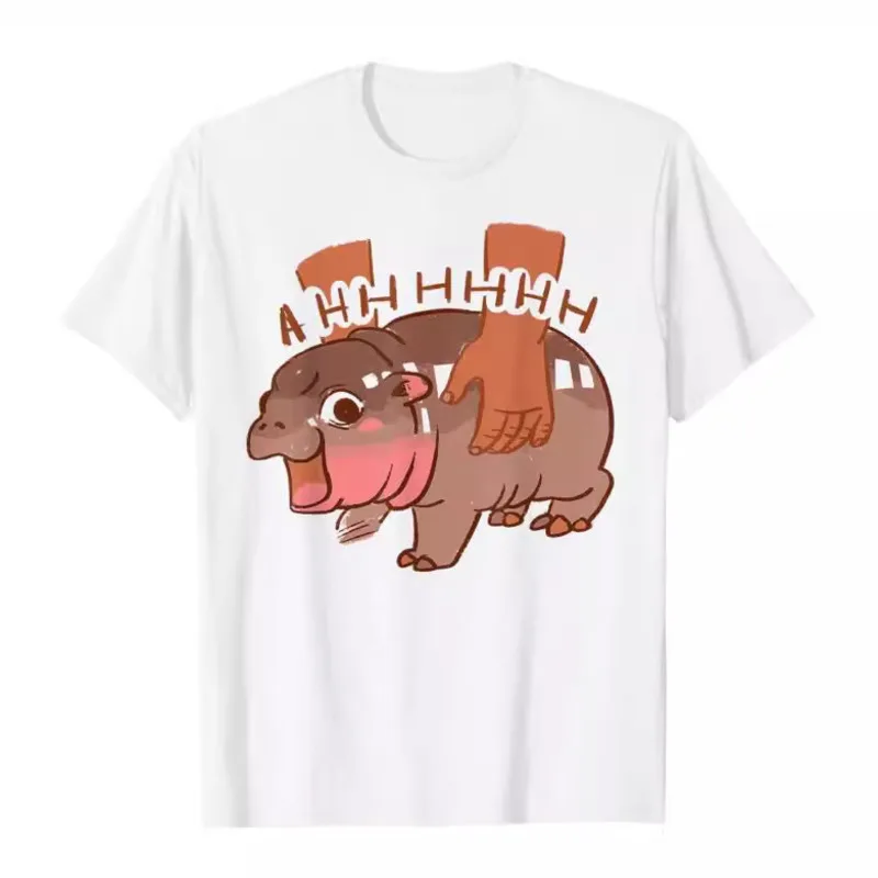 2024 Bouncing Pig Moo Deng Tops Christmas Round Neck Pullover Creative Personality Summer Casual Loose Periphery T-shirt