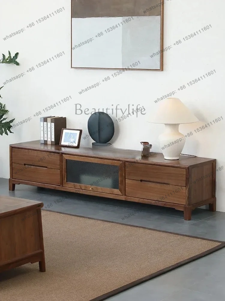 New Chinese Style Black Walnut Simple Solid Wood Coffee Table TV Cabinet  Small Apartment Living Room Multi-Functional