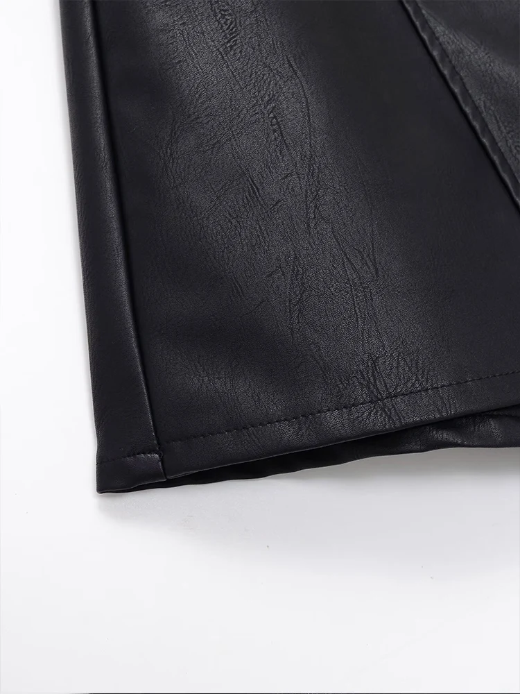 유럽 스타일 신상 여성 패션 다용도 심플 단색 인조 가죽 치마바지