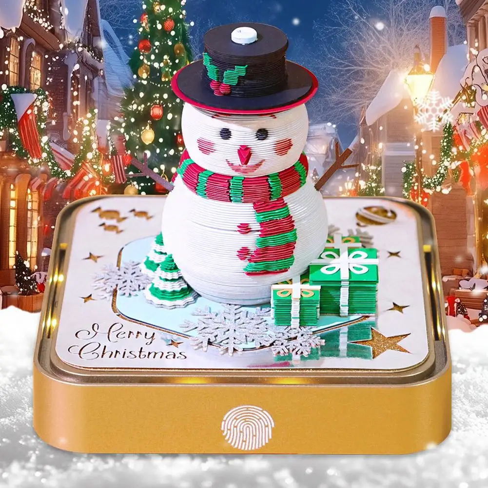 3D Paper Art Calendar With Lights Desk Timepiece Calendar 2026 Tear-Away 3D Xmas Cute Snowman Notepad Christmas Gift For Friend
