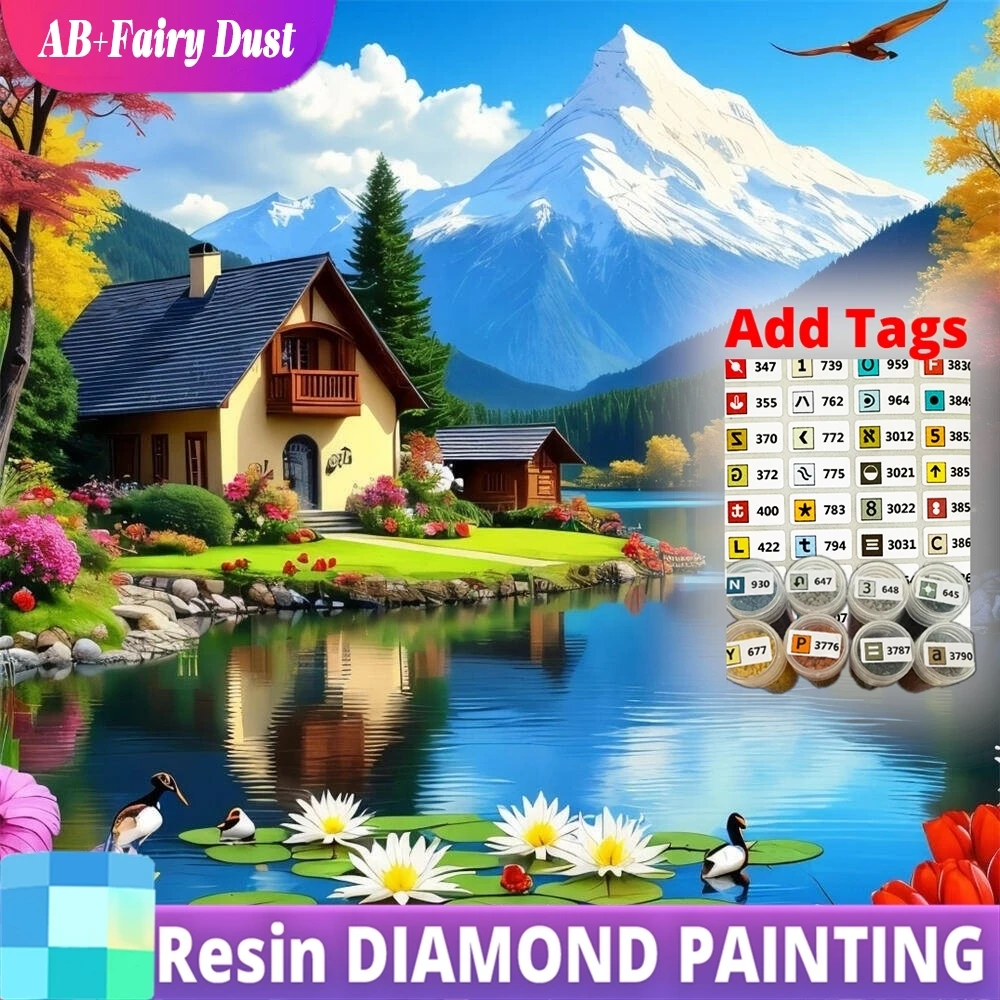

Смола AB Фея Пыль 5D Алмазная картина Дом Картина Стразы Озеро Мозаика Горный пейзаж Акриловые принадлежности для рукоделия Детский Gi
