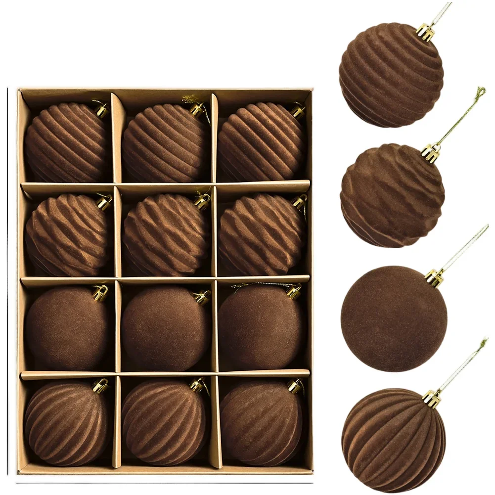 Christmas Ball Ornament Set with Velvet Flocked Finish and Present Box Combining Minimalist Design with Seasonal Home Decor