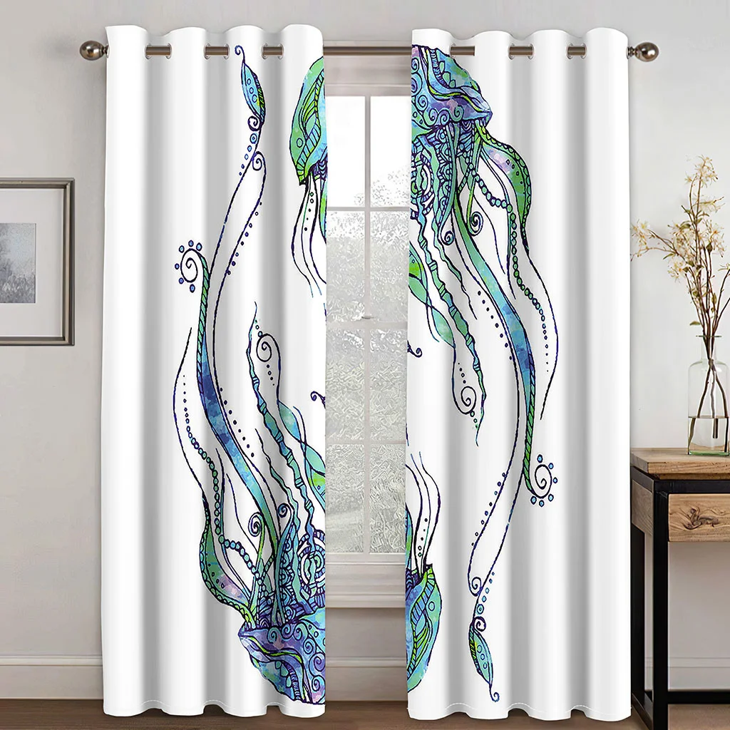 

3D Modern Picture Art Jellyfish Design Curtains 2 Panels Simple Wind Home Living Room Bedroom Balcony Kitchen Decor