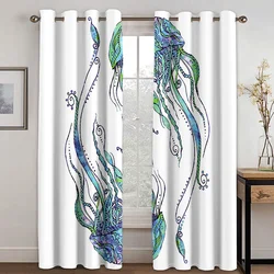 3D Modern Picture Art Jellyfish Design Curtains 2 Panels Simple Wind Home Living Room Bedroom Balcony Kitchen Decor