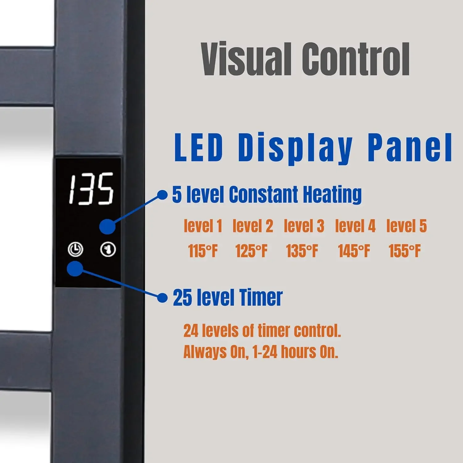 Elektrischer Handtuchwärmer, superdünn, mit Timer und Temperatur, mehrstufige Einstellungen, festverdrahtet und steckbar, 10 Bar